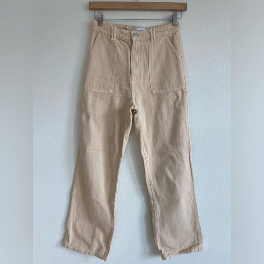 Zara High-Rise Straight Leg Jeans in Light Beige